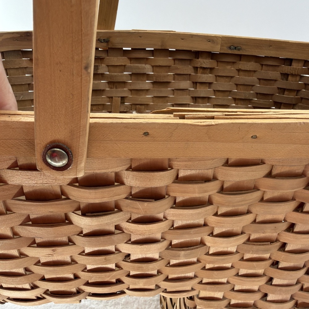 Wood Stair Step Basket Rustic Woven Cottage Farmhouse Storage Decorative - Picture 8 of 9